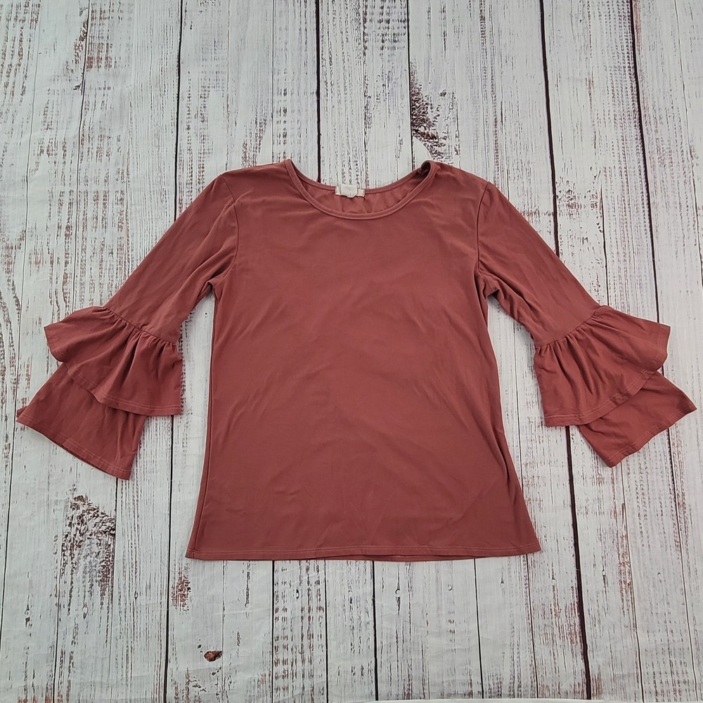 Marci Brick Red Tiered Ruffle Sleeve Pullover Blouse Women's Large